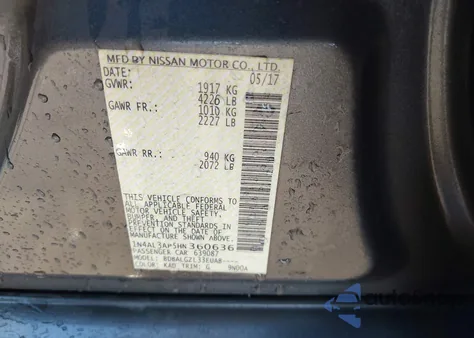 2017 Nissan Altima 2.5 S z USA, uszkodzony, nr VIN 1N4AL3AP5HN360636